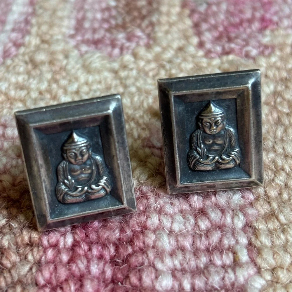 Vintage Gentry Silver Plate Buddha Cufflinks EUC